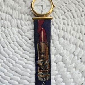VTG NICOLE MILLER Lipstick Cosmetic Motif Time Flies LADIES Watch  Leather Silk